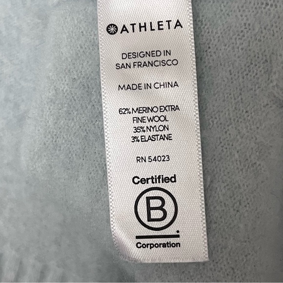 Athleta Transit Pullover Turtleneck Sweater Blue M Merino Wool Boho Lagenlook - Picture 9 of 11